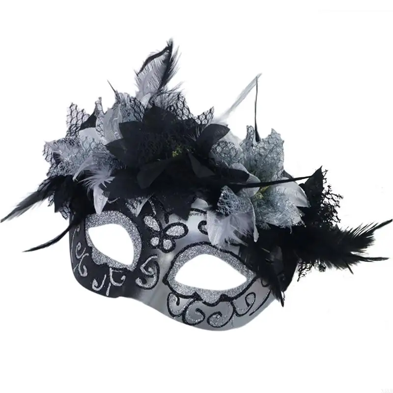 N5KB Halloween gefiederte Maske Masquerade Dekoration Maske Halloween Kostümdekoration Accessoires für Männer Frauen Cosplay