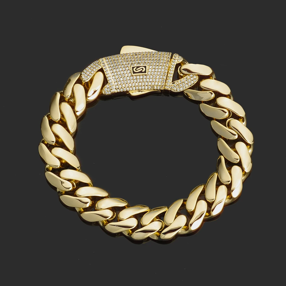 NONE 6/8/10/12/15/20mm Monaco Kubanische Kette Halskette Hip Hop 14k Vergoldung Kubanische Kette Armband Hip Hop Schmuck 5