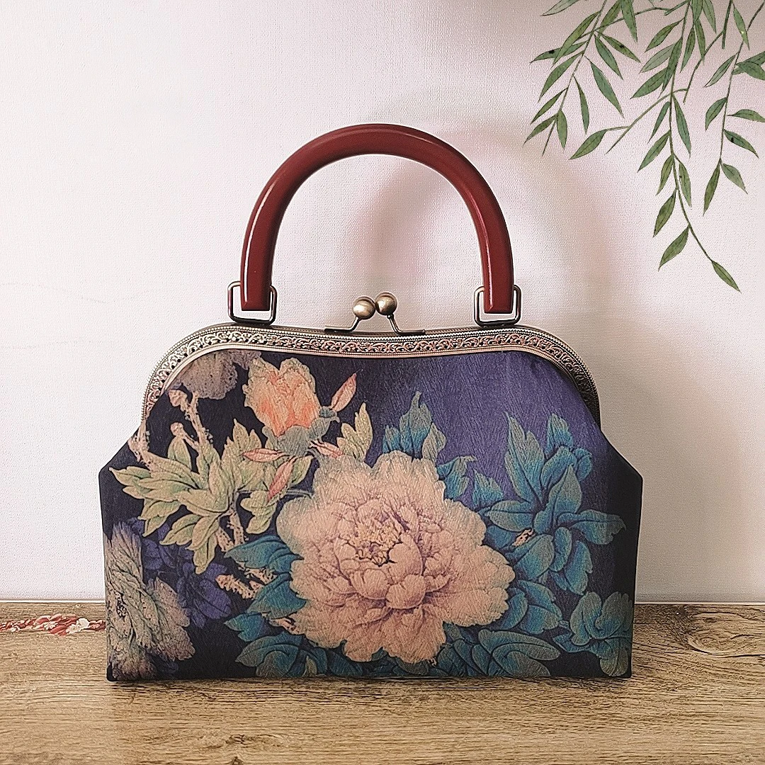 Mother Gift Chic Lady Women\'s Handbags Purses Classic Vintage Flowers Women Wood Hand Bags Bag