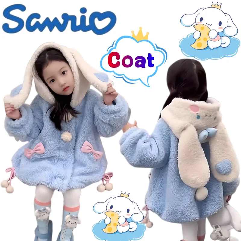 Neuer Sanrio Cinnamoroll-Mantel, kreativer, hochwertiger Cartoon-bedruckter Mädchen-Winter-verdickter, mit Fleece gefütterter, warmer, mittellanger Kapuzenoberteil