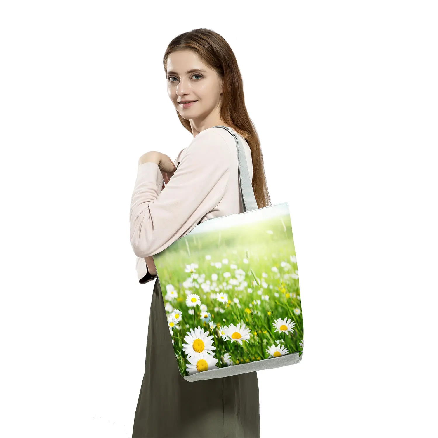 Fashion Floral Print Handbags High Capacity Women Office Totes Casual Shopping Bags Plant Graphic Travel Portable Beach Bags