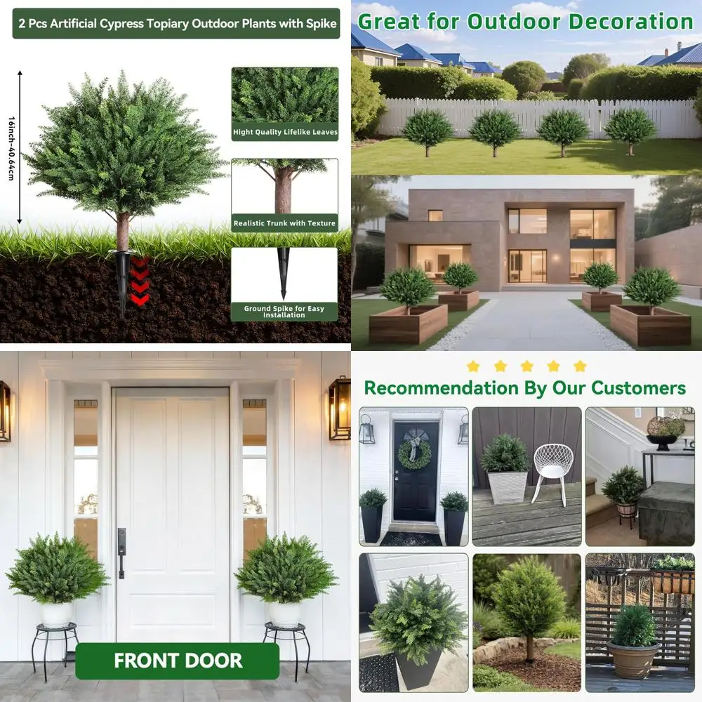 

Пара искусственных уличных топиарных деревьев, устойчивых к УФ-излучению, с креплением на грунт для декора сада или веранды