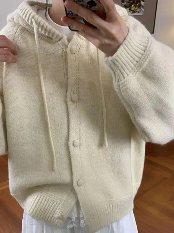 Korean Style Loose Fit Women's Knitted Hat Sweater Coat Pumpkin Color Autumn Winter New Arrival Casual Fashion Outerwear