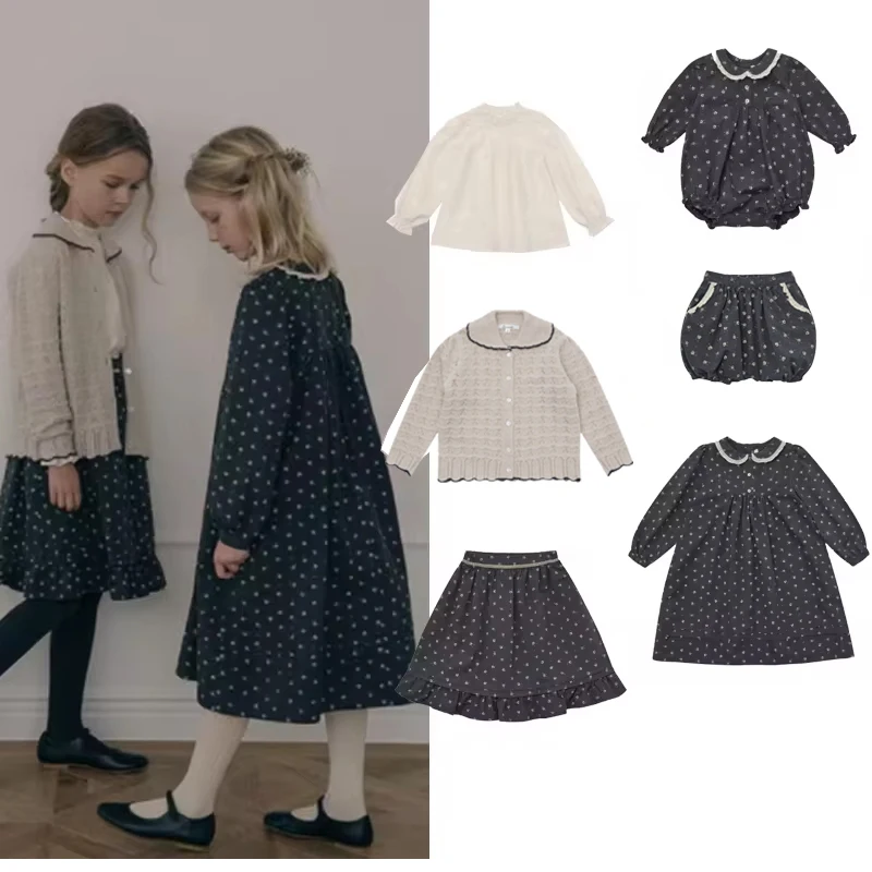 Marca Lou-Vestido de princesa de algodão estampado para meninas, vestidos de inverno para crianças, jaqueta fofa de 2 a 12 anos, novo, 2024