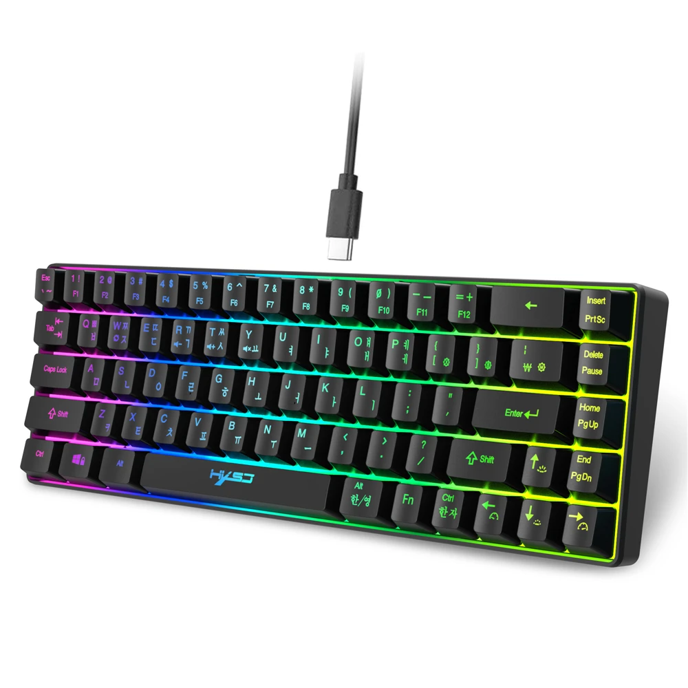 V200 Korean Wired 68key RGB Streamer Mini Gaming Keyboard 19-Key Conflict-Free Membrane Keyboard Mechanical Feel for Game/Office