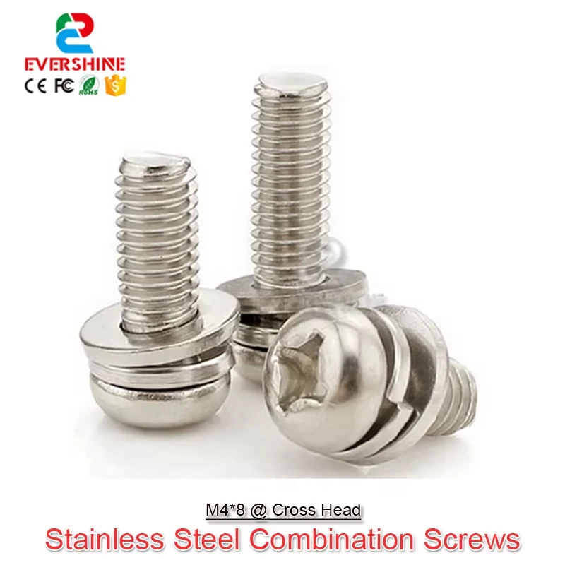 500Pcs M4*8 304 Stainless Steel Cross round Pan Head Screws for Outdoor LED Module Fasteners Three Combination Bolts