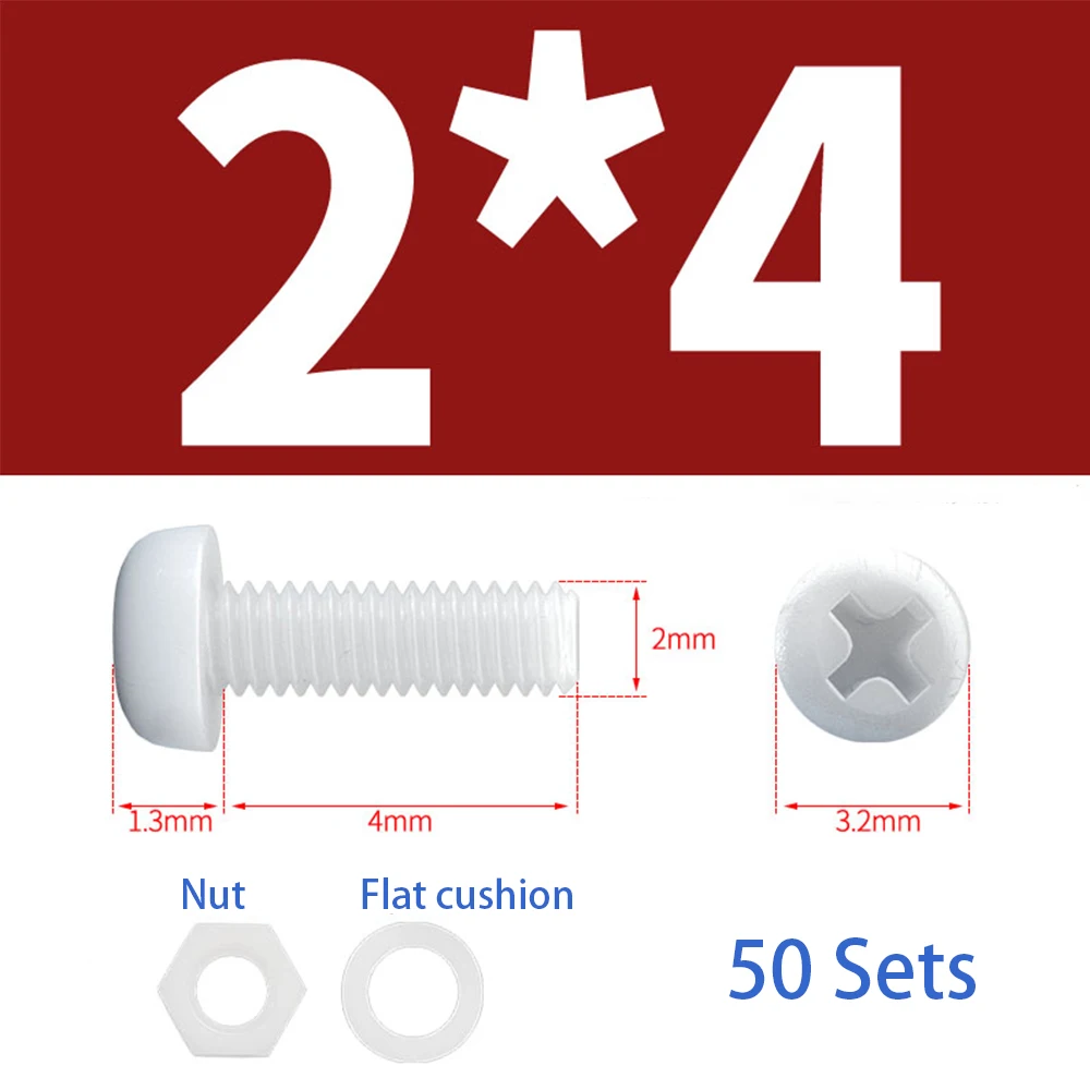 5-50Pc Vite e dado a testa tonda a croce con rondelle M2 M2.5 M3 M4 M5 M6 M8 Viti in nylon nero/bianco Kit dadi per bulloni filettati metrici