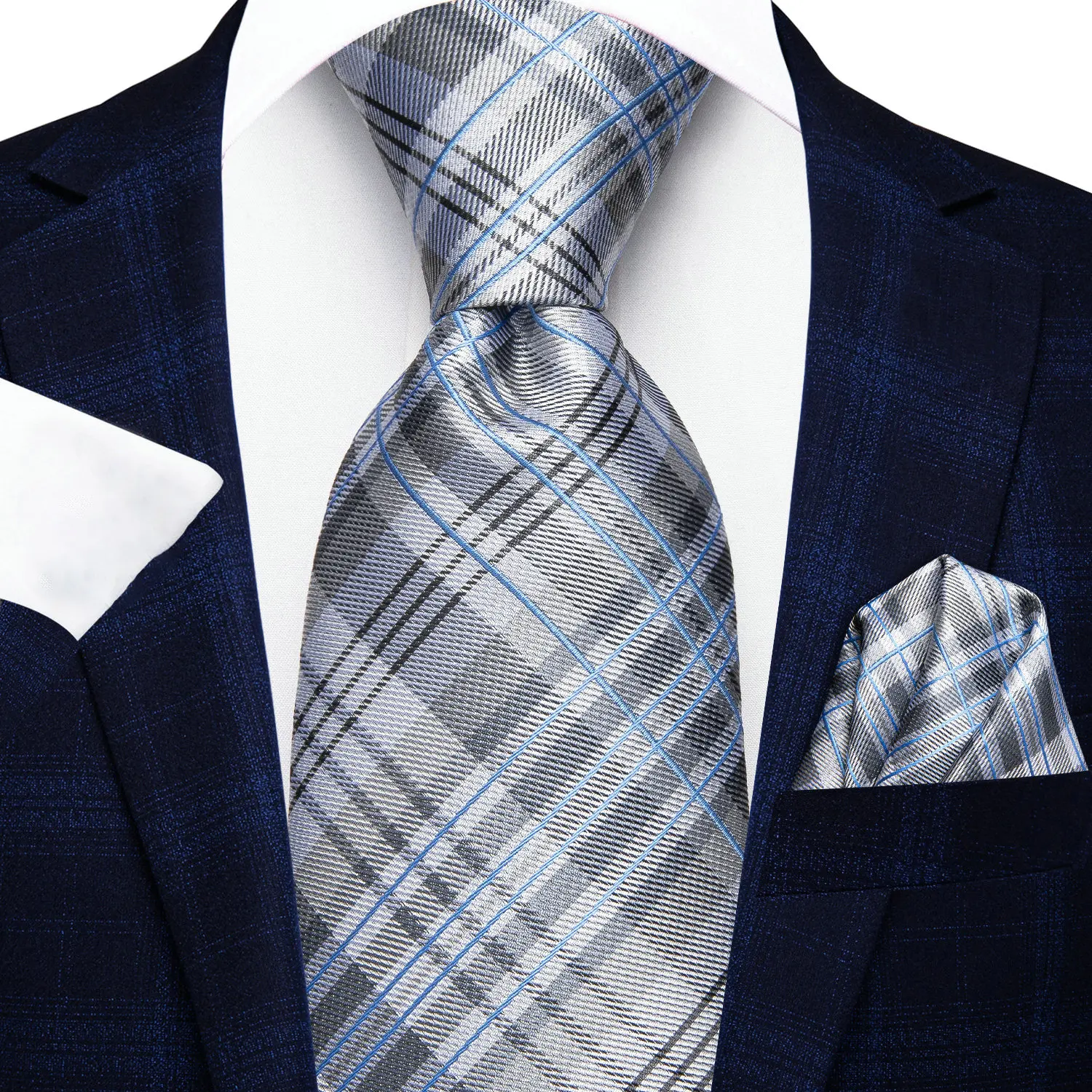 VERVEROW Plaid Necktie Set with Matching Pocket Square Mens Formal Accessory for Business Office Wedding Party Suit Decor