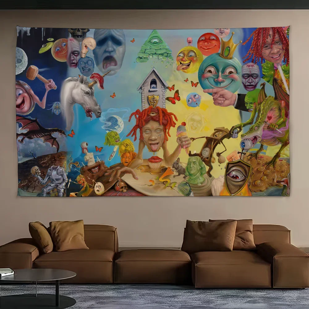 Rapper Cool T-Trippie R-Redd Saint Michael Tapestry Background Hanging Cloth Bedroom Room Decor Aesthetic Tapestry Wall Party