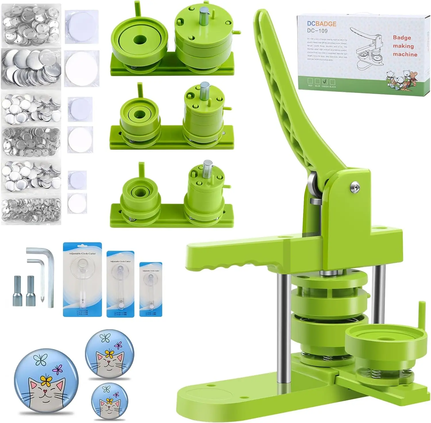 Button Maker Machine Multiple Sizes 1+1.25+2.25in, Button Pin Maker Kit for DIY Gifts, Badge Press Machine with Free 300PCS 25+3