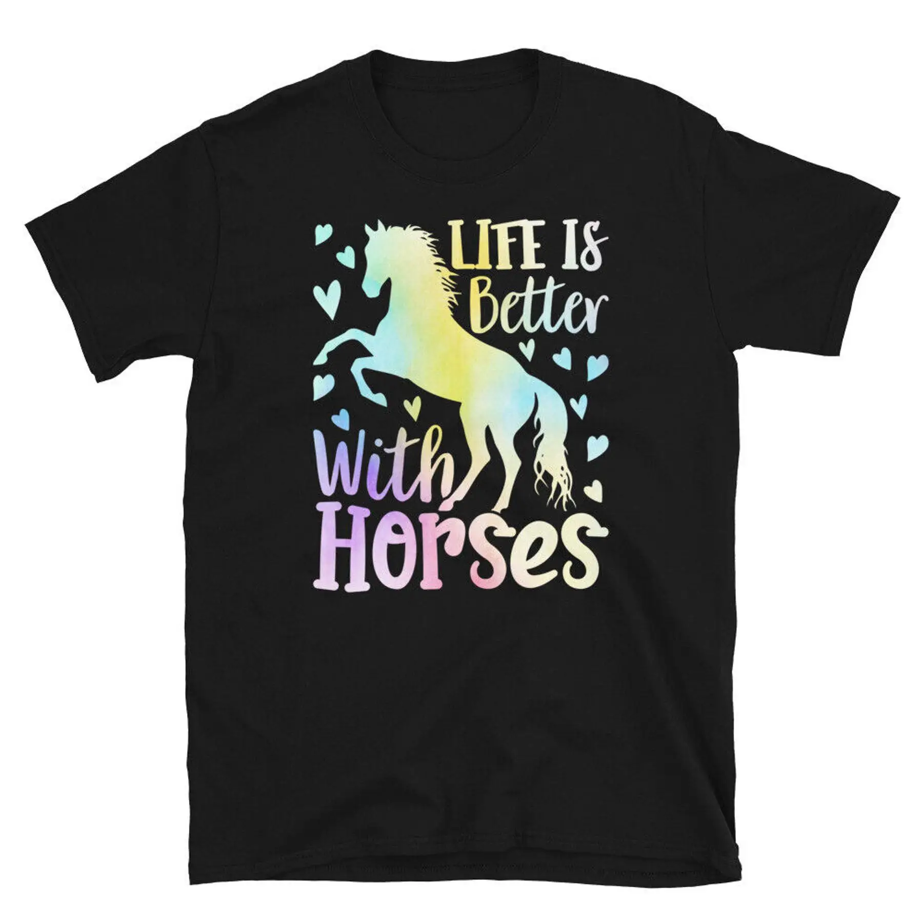 La vida es mejor con caballos amante de los animales camiseta unisex de manga corta ecuestre