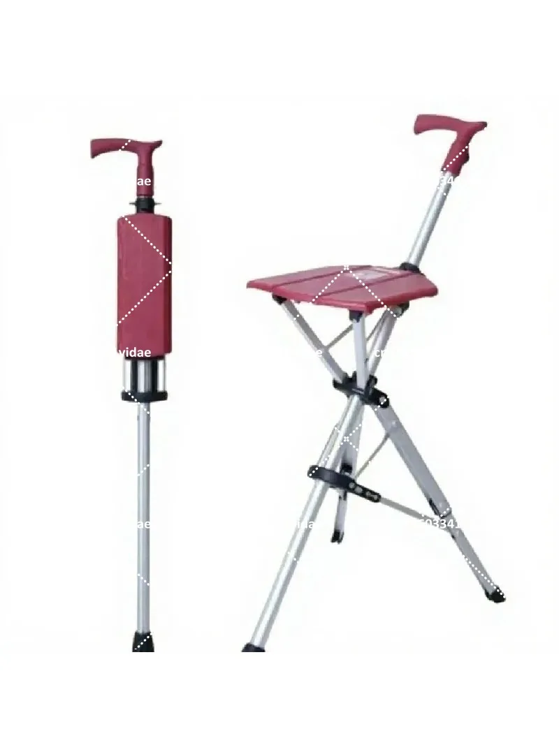 Foldable Walking Cane Seat, 110KG Capacity Aluminum Alloy Adjustable Walking Stick Chair, Portable Crutch Stool for Elderly