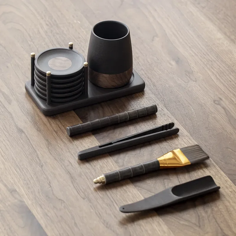 Walnut Bakelite Tea Cup Holder Set Six Gentlemen Kung Fu Tea Art Tools High End Business Gift for Tea Ceremony Enthusiasts