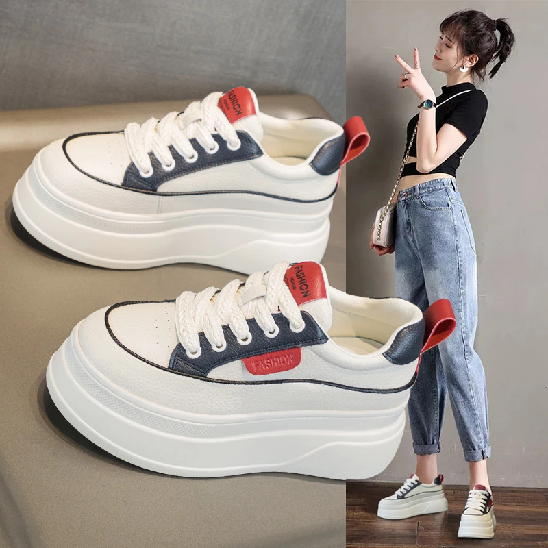 

WomenS Color Block Platform Sneakers Casual Lace Up Thick Bottom Shoes Comfortable Fashion Elevator Footwear For Ladies Simple