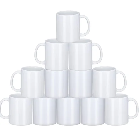 HTVRONT Sublimation Mugs Blank White Ceramic Sublimation Cups, Bulk Mugs for Coffee, Tea, Latte, Soup, Milk, Hot Cocoa 11 oz Set of 12