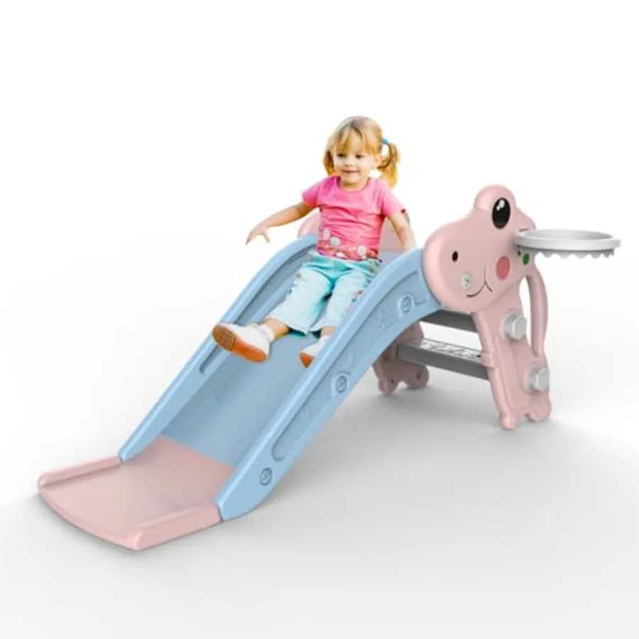 

Toddler Slide Slide Playset for Toddler Indoor Outdoor Slide Toddler Playset with Ball and Hoop and Non-Slip Steps Gift for Boy