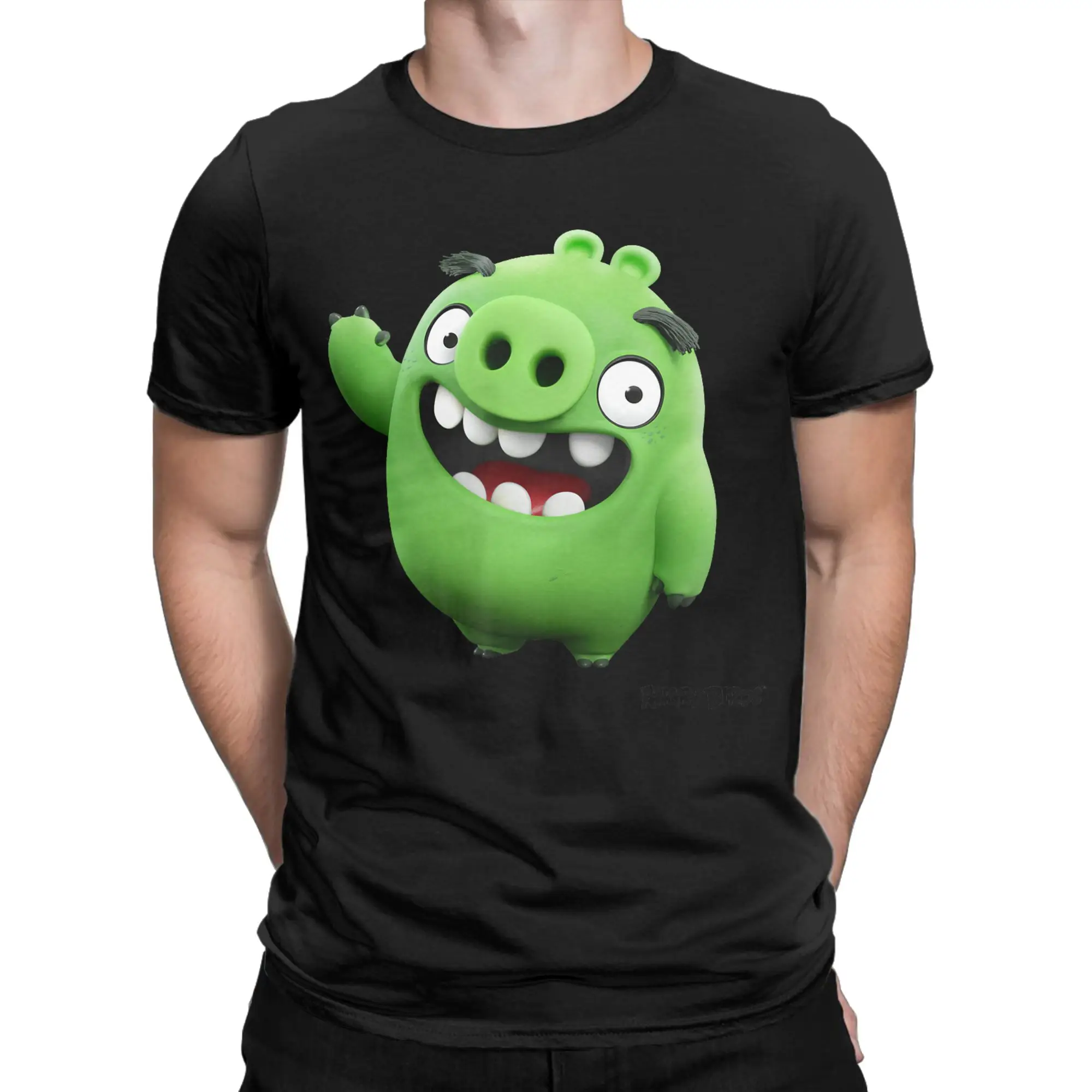 Camiseta con gráfico de cerdo verde de dibujos animados de A-Angry Birds, camiseta clásica con gráfico divertido, 100% de algodón, camisetas para hombres