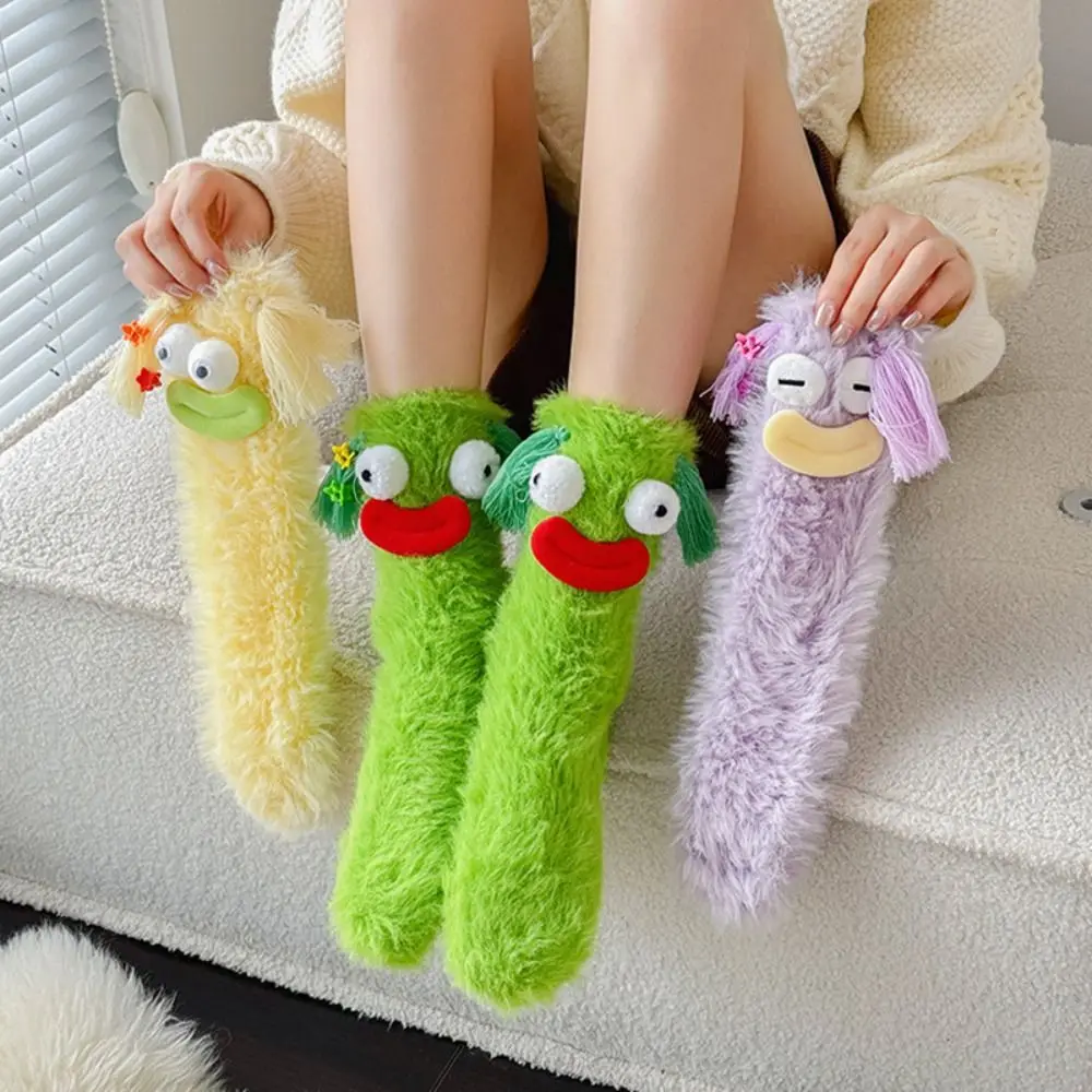 

Cute Plush Funny Tube Socks Cartoon Mid-Calf Coral Fleece Socks Hosiery Warm Floor Stockings Women Winter