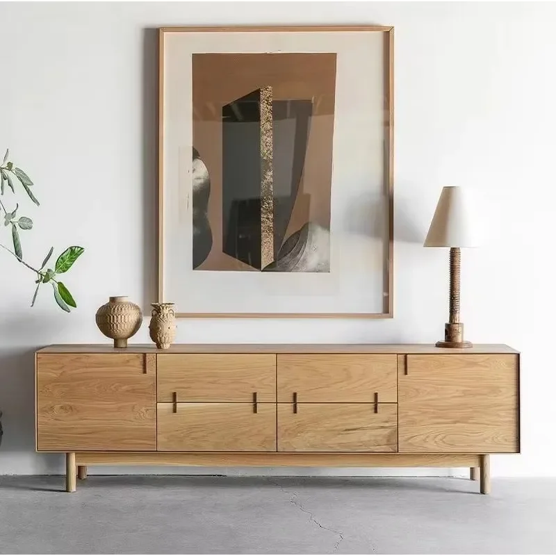 Modern Minimalist Wood TV Cabinet Floor Standing Log Storage TV Stand for Living Room