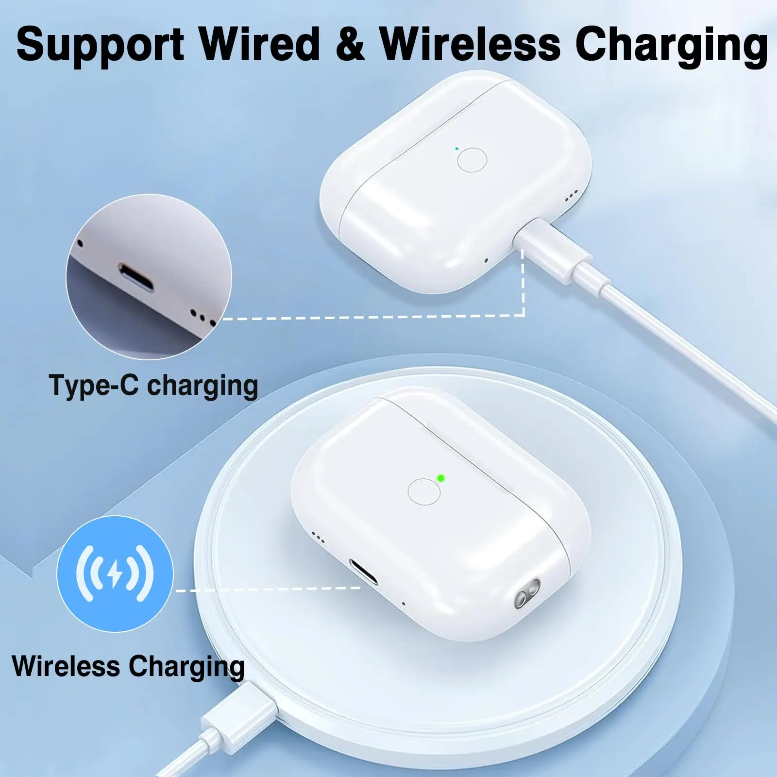 오리지널 에어팟 프로 무선 충전 케이스 교체, 충전기 박스 교체, USB C타입 충전, 1/2/3 세대용