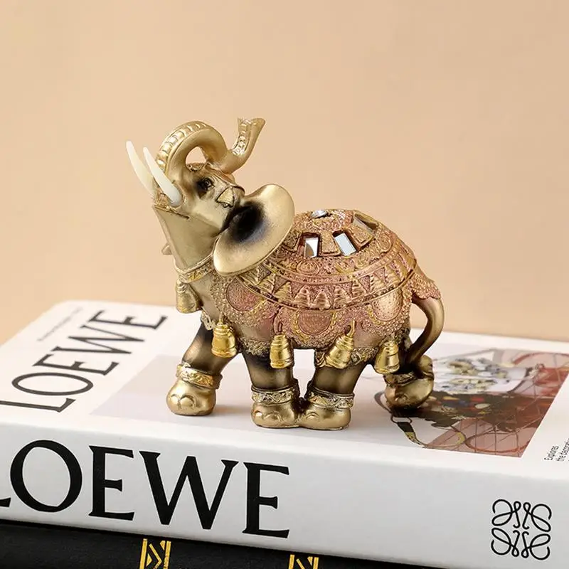 Decorative Elephant Statue Resin Gold Accent Good Luck Elephant Figurine Collectible Home Decorative Accent Decor For