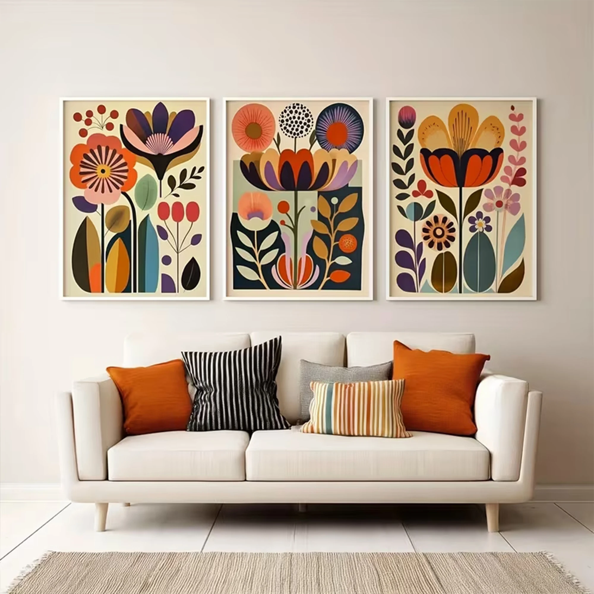 3pcs Retro Botanical  Abstract Flower Wall Art Print Canvas Painting Poster Picture For Living Room,Bedroom Home Decor
