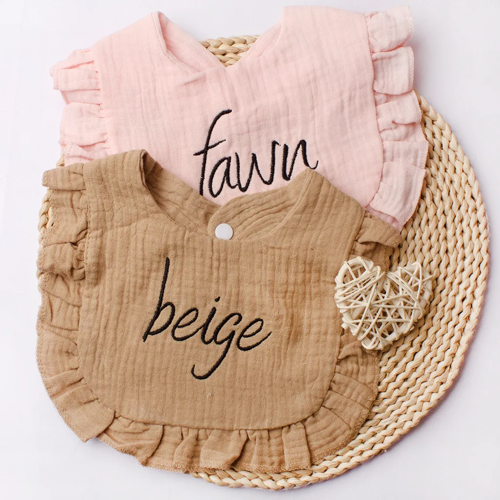 Baby Saliva Gauze Towel Baby Letter Embroidery Bib Cotton Ruffle Edge Children's Towel Mouth Towel Children's Product
