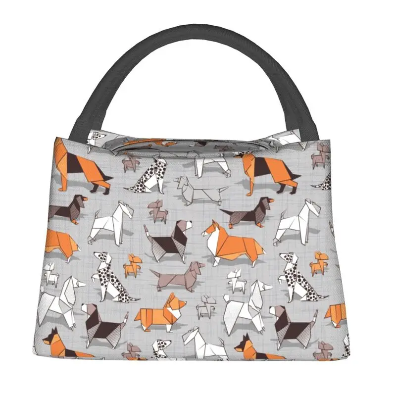 Custom Origami Doggie Friends Lunch Bag Men Women Cooler Thermal Insulated Lunch Box for Work Pinic or Travel