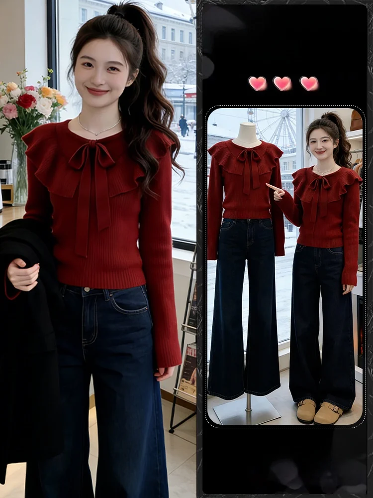 Elegant Anti-Aging Lazy Style  Knot Sweater Women's Fashion 2026 Autumn Super Good Splice Color Knitted Top