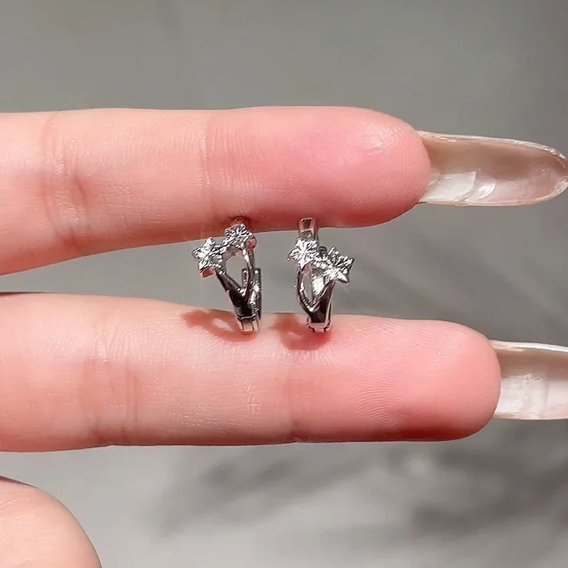 

Tibetan Silver Irregular Double Layered Star Hoop Earrings for Women Mini Cute Fashion Jewelry Sweet Cool Accessories