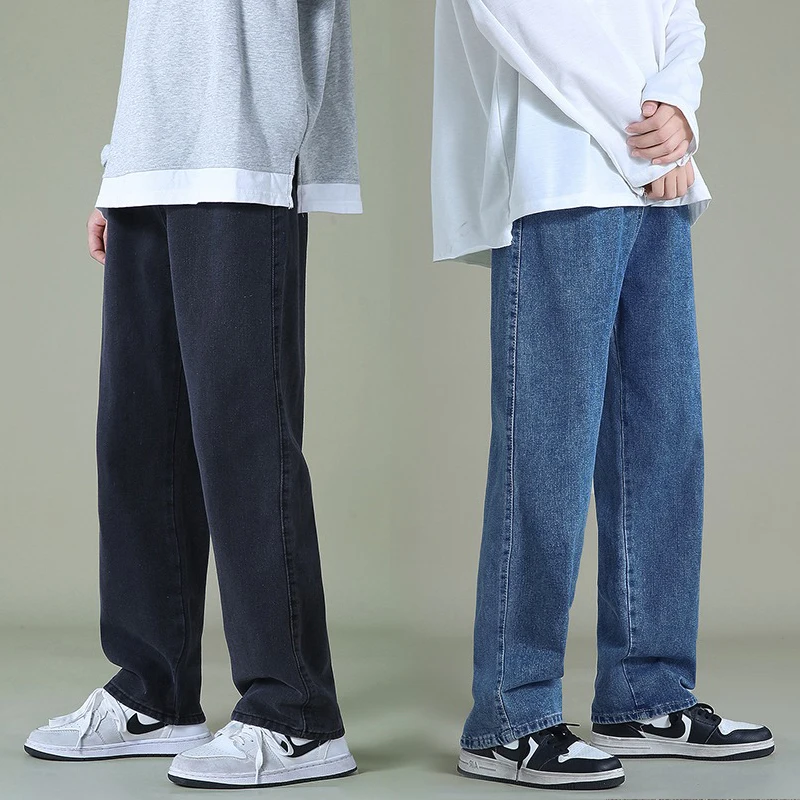 

Черные мужские и женские джинсы, мешковатые широкие корейские модные джинсовые брюки, студенческая молодежная уличная одежда, базовые прямые повседневные брюки