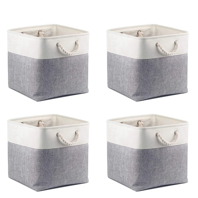 

4X Small Storage Box Imitation Jute Fabric Storage Square With Handles For Closets, Shelves, Clothes, Toys 32X32X32CM