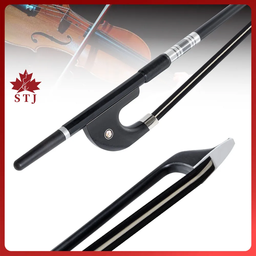 Double Bass Bow 1pcs German Style 3/4 Upright Black Good Carbon Fiber Stick, White and Black Horsehair Horsetail, Ebony Frog - view 4