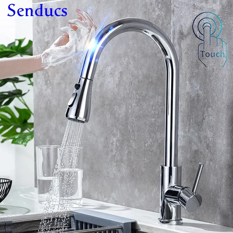 Smart Touch on Kitchen Faucets with Pull Donw Sprayer Pull Out Kichen Mixer Faucet Hot Cold Kitchen Tap Sensor Touch Kitchen Tap