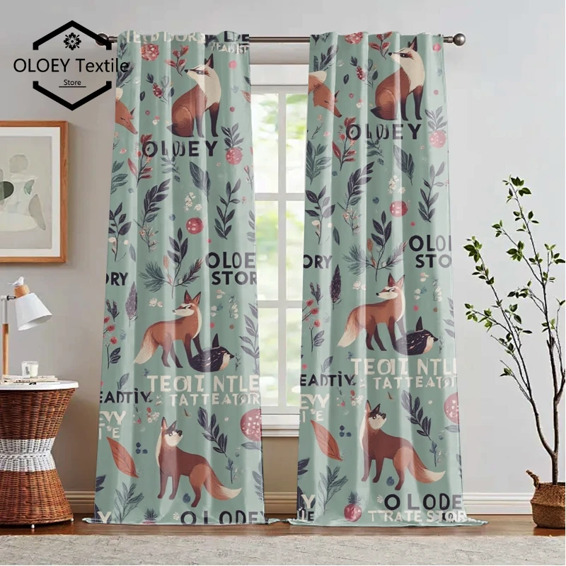 

OLOEY Textile Store Fox Print Curtains - Customized Patterns Curtains for Living Room Bedroom Window Drapes Home Decor