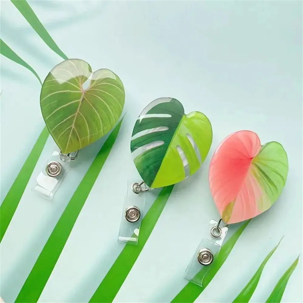 Inspirational Leaf ID Badge Reel ID Card Clip Chest Card Easy Pull Buckle Rare Plant Work Card porta Badge retrattile