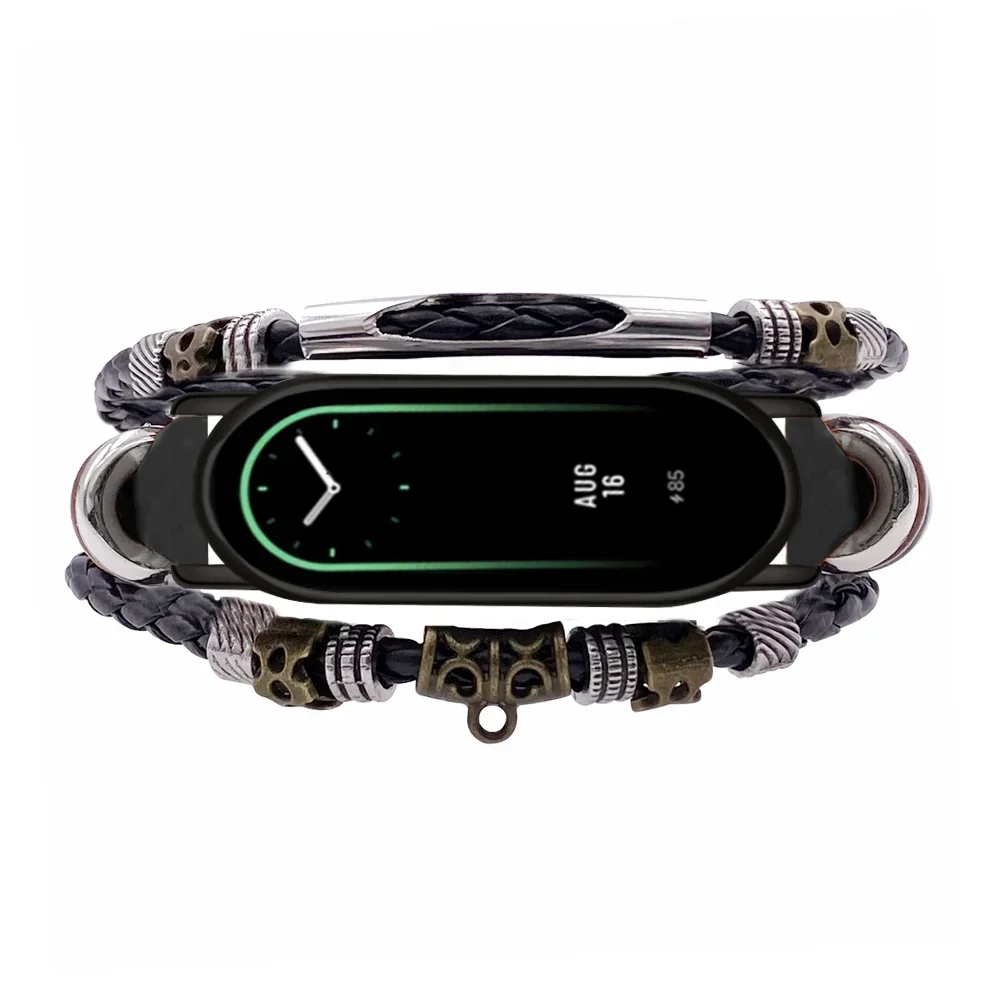 Smart Bracelet Strap Metal Leather Watchband For Xiaomi Mi Band 9 Wrist Strap For Mi Band 8 NFC MiBand 8 Woven Replacement strap