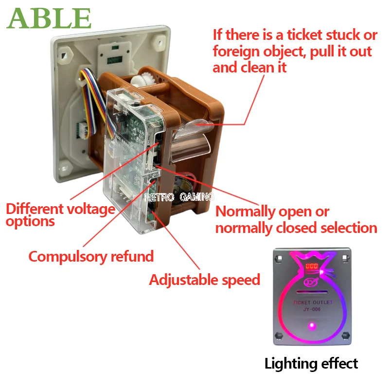 JY-006 Ticket Dispenser Color Light LED Digital Display Lottery Print Device Ticket Printer Arcade Vending Game Machine Parts