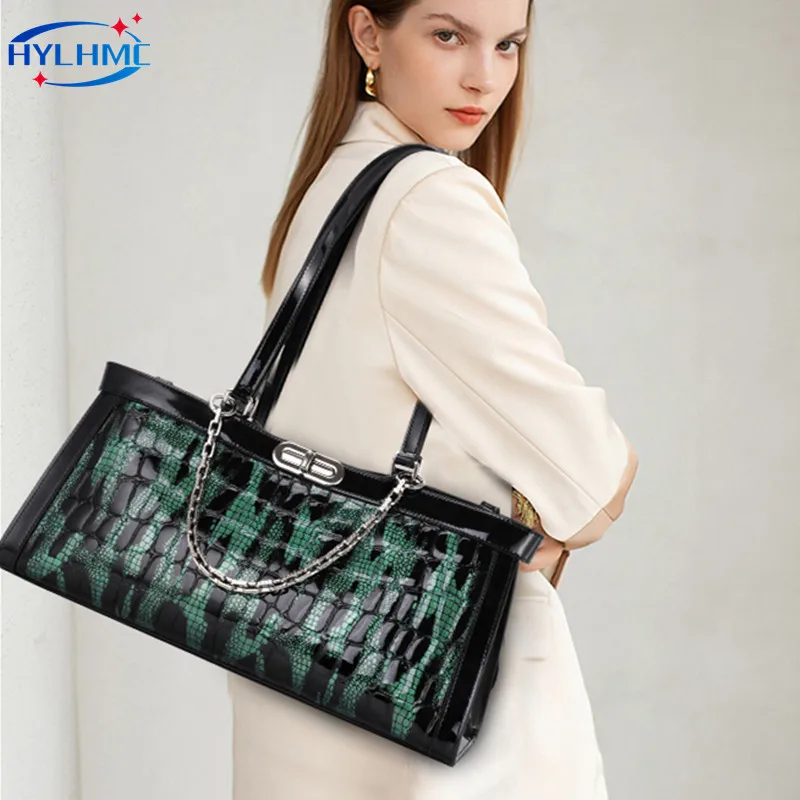 LuxuryLuxury Fashion Genuine Leather Women Handbags 2023 Trend Lady Designer Crocodile Pattern Tote Bag Shoulder Underarm Bag