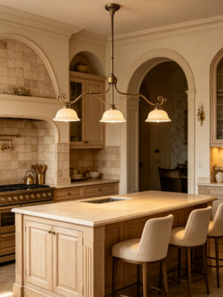 French retro medieval ceramic restaurant pendant light Nordic light luxury cream style bar counter pendant light