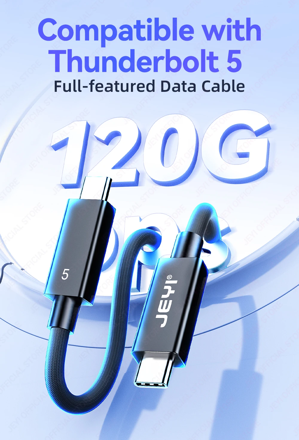 JEYI TB 5-Kabel, 80 Gbit/s, 120 Gbit/s Bandbreite – 16K/8K-Video, 240 W PD-Schnellladung, geflochtenes Nylon – Detail 1