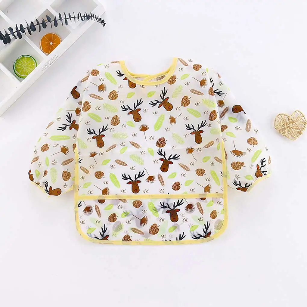 

4 Pieces Cute Children Long Sleeve Apron Feeding Bib for Home Dining Room