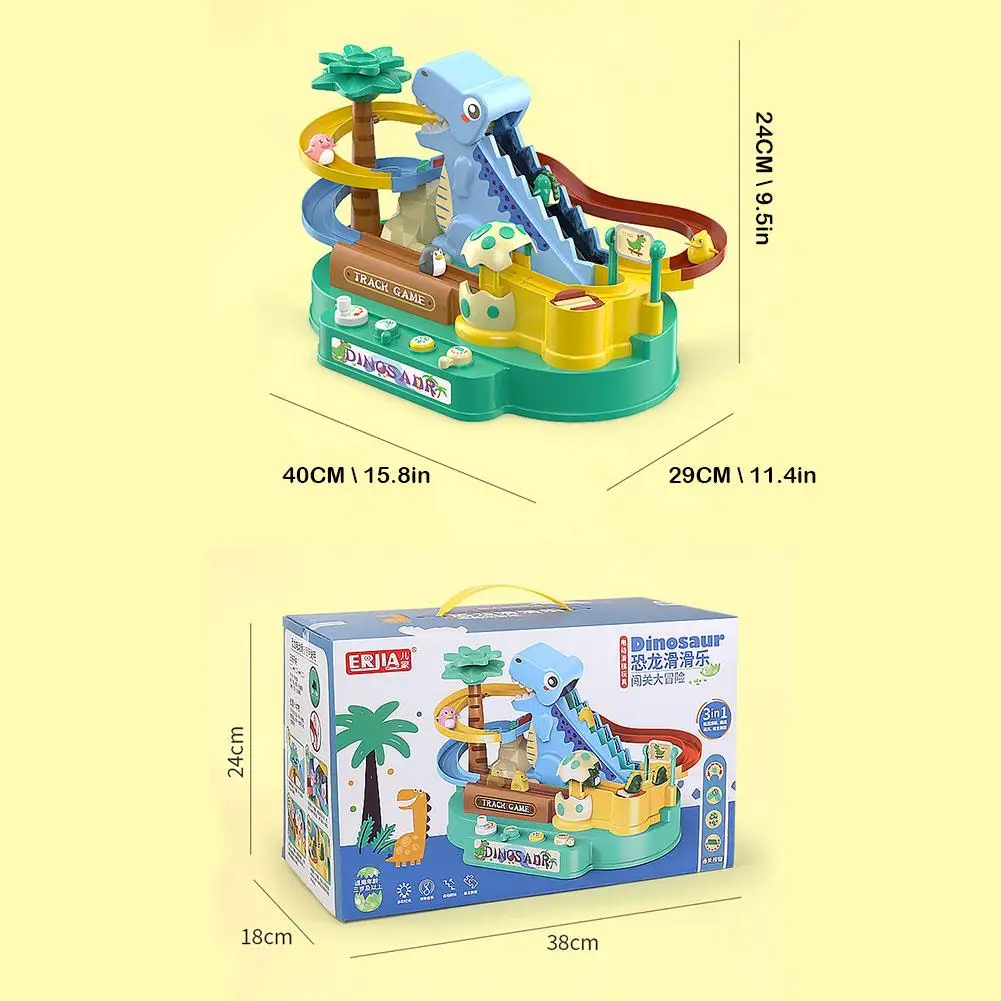 مجموعة مضمار سباق ديناصور كهربائي للفتيان والفتيات ، ألعاب تسلق السلالم والسبر ، هدية USB قابلة لإعادة الشحن ، 3 دمى عشوائية