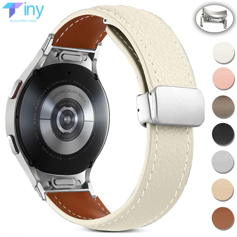 No Gaps Strap for Samsuang Galaxy Watch 6 5 4 40MM 44mm Magnetic Buckle Leather Band Galaxy Watch 6 4 classic 43 47mm 42 46MM