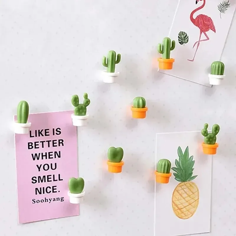6Pcs 3D Cactus Refrigerator Magnets, Green Potted Plant Ball Shape Magnetic Fridge Message Stickers