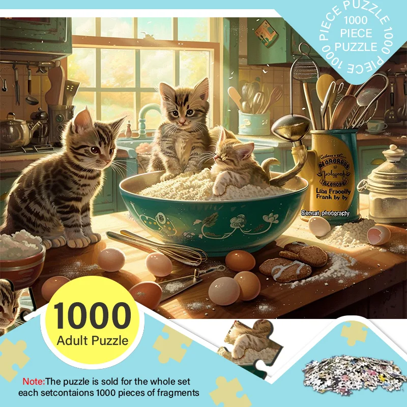 요리하는 고양이 디자인의 성인용 퍼즐 1000피스 한 상자 - 긁힘 방지, 도전적, 성인, 가족에게 적합
