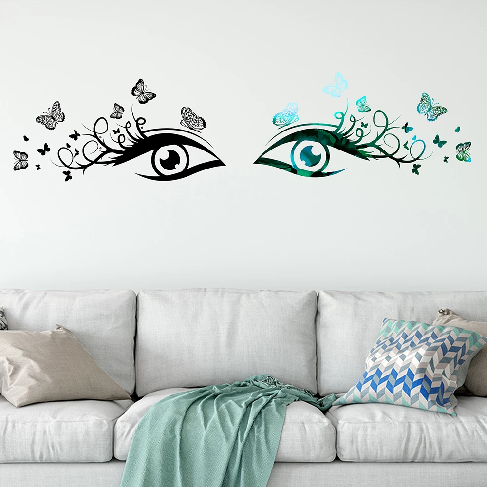 Креативные художественные наклейки на стену с глазами, бабочка для внутреннего декора кухни, гостиной, самоклеящаяся керамическая плитка, матовые наклейки на окно