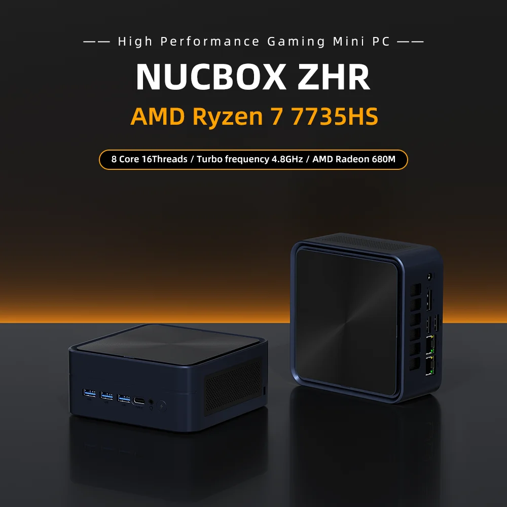 YCTipc NUC AMD Ryzen 7 7735HS  Gaming Mini PC 2*DDR5  2*2.5GLAN 2*M.2 SSD Windows 11 Desktop Computer Dual Cooling Fan WIFI6