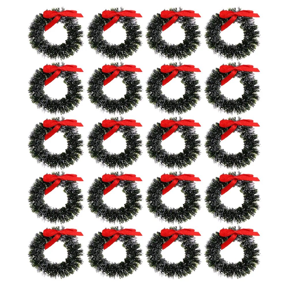 

20 Pcs Christmas Wreath Small Decorative Miniature Garland Furniture Hanging Xmas Wreaths Simulated