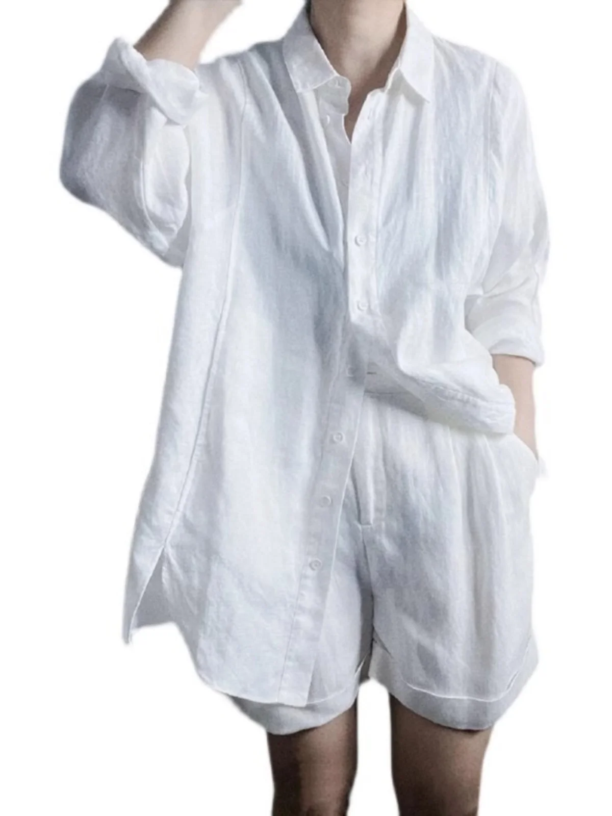 White Cotton Linen irt Women Summer Thin Sun Protection Loose Slimming Casual Linen Open Cardigan Top Vintage Sle Long Sl...